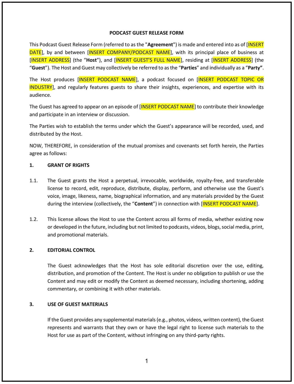Podcast Guest Release Form (New Hampshire): Free template