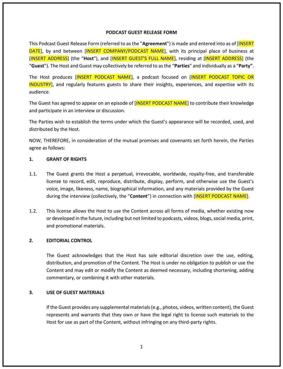 Podcast Guest Release Form (Oklahoma): Free template