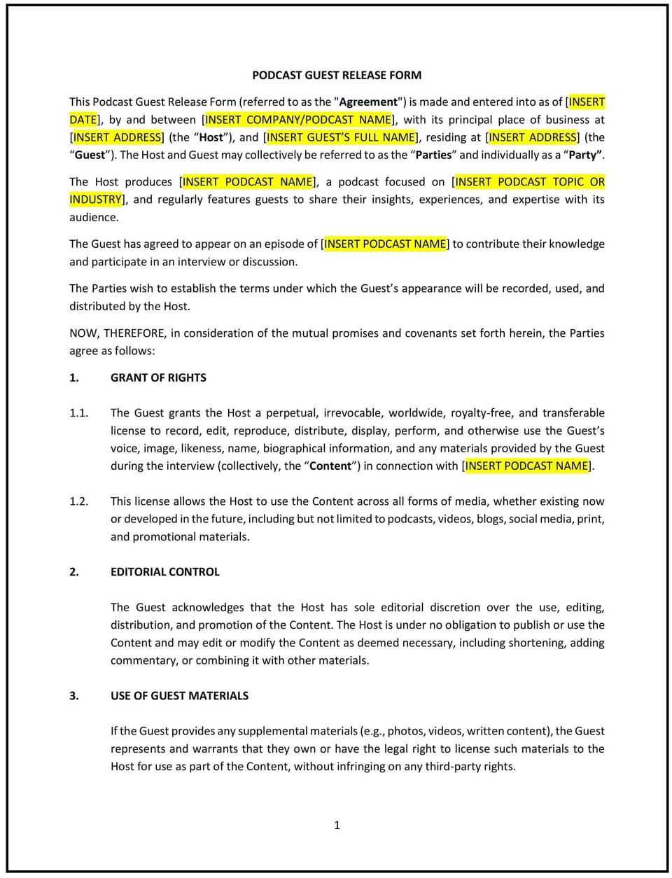 Podcast Guest Release Form (Oregon): Free template