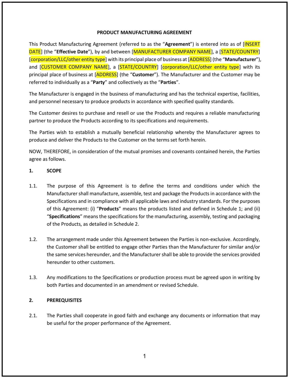 Product Manufacturing Agreement (Michigan): Free template