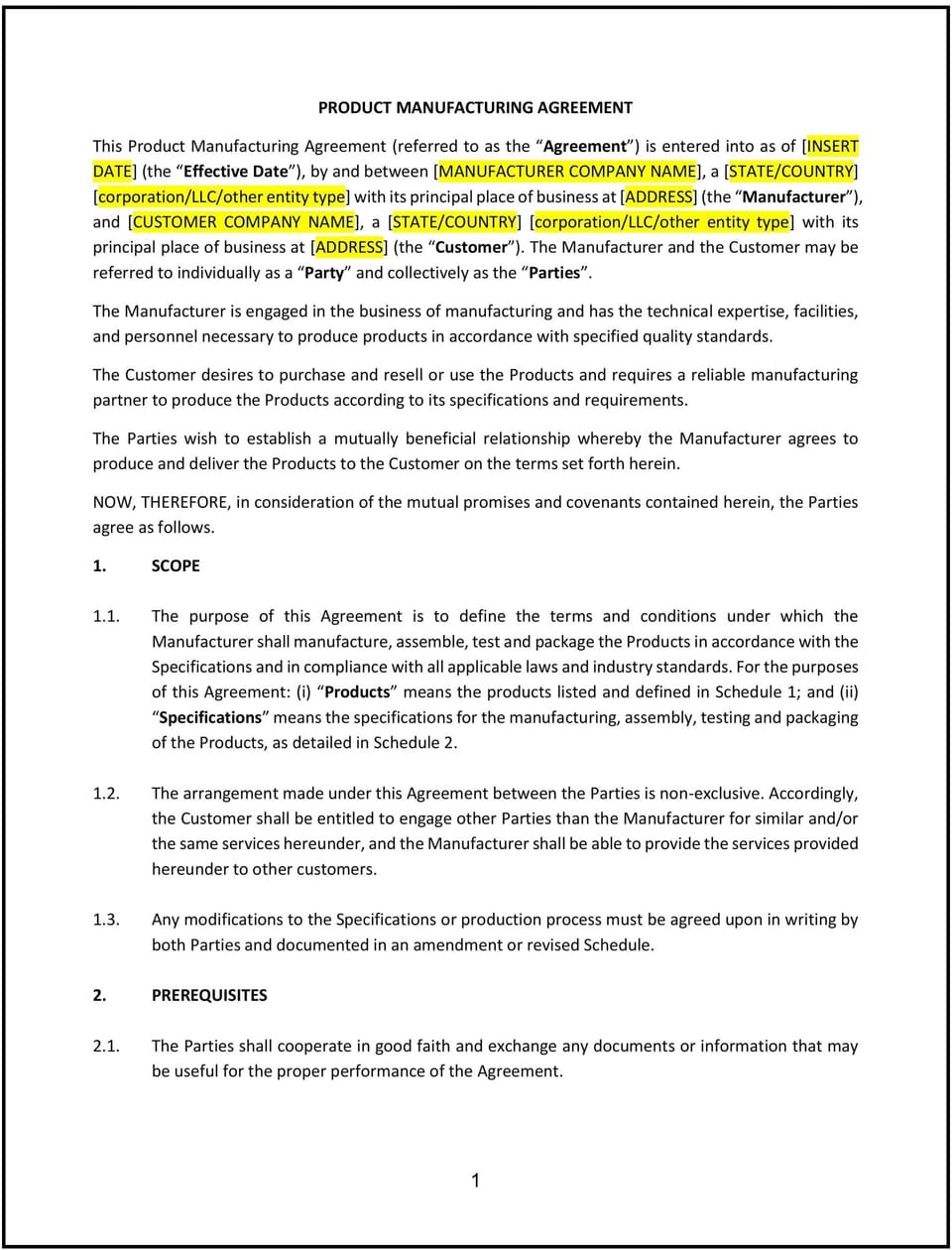 Product Manufacturing Agreement (Montana): Free template