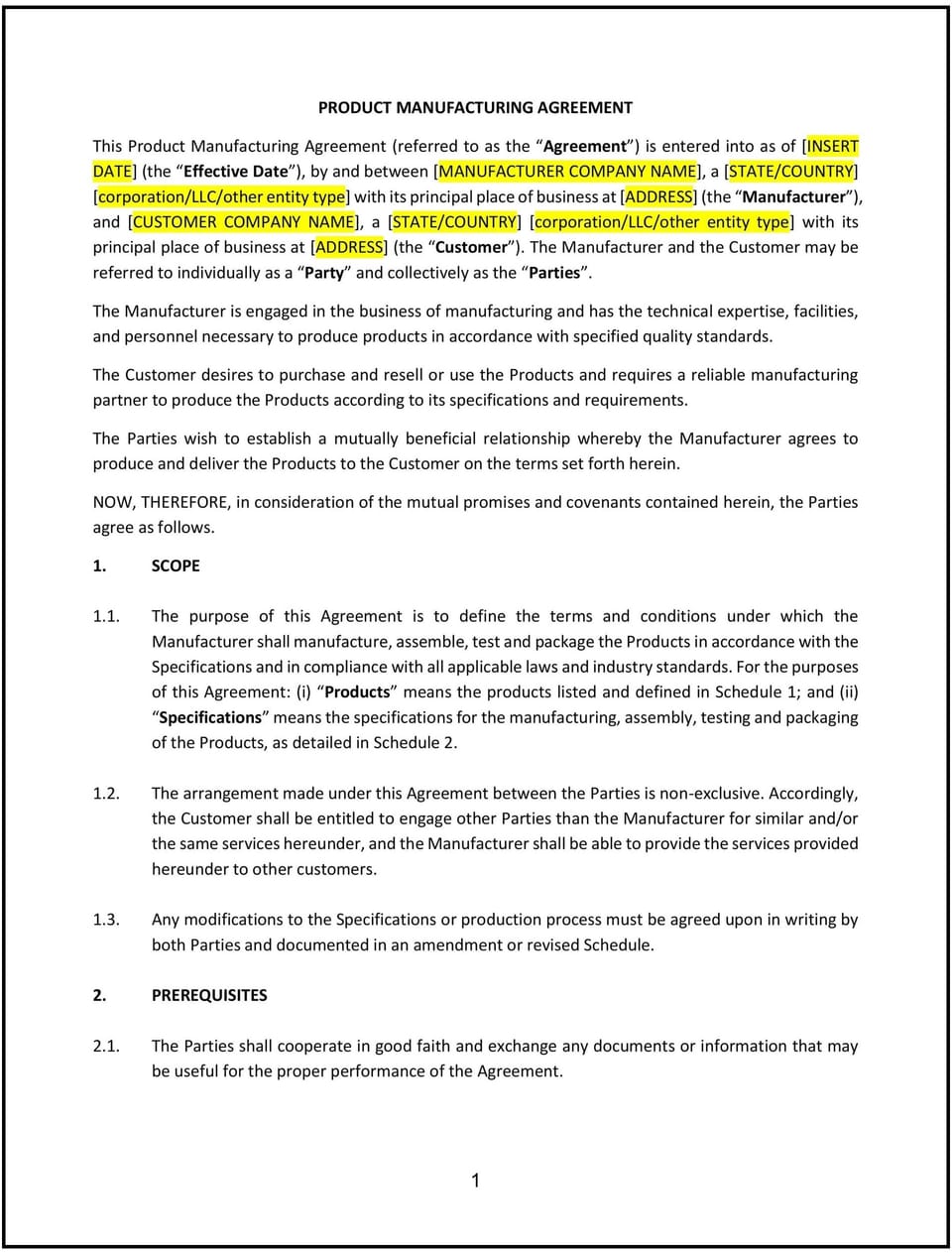 Product Manufacturing Agreement (New Mexico): Free template