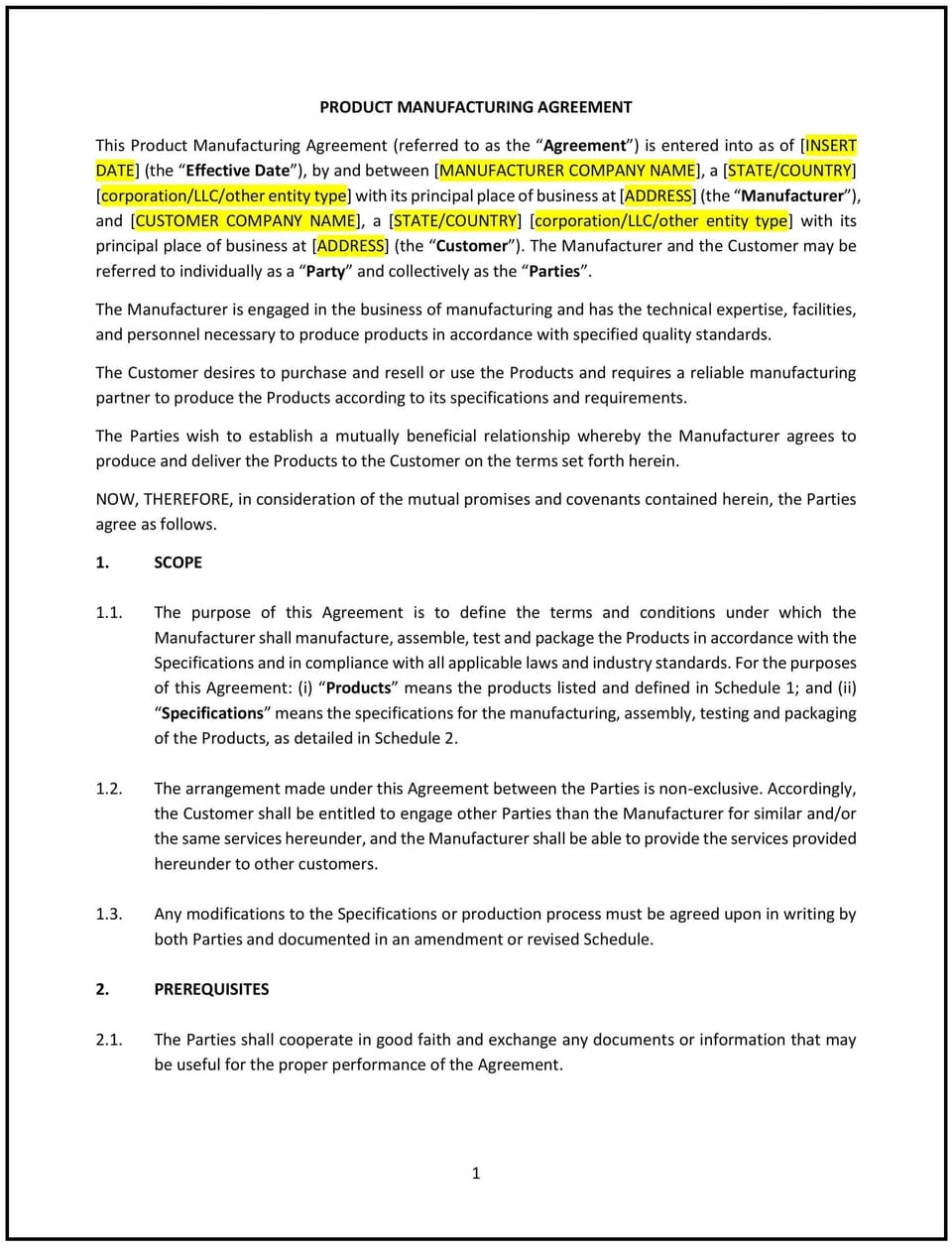 Product Manufacturing Agreement (Tennessee): Free template