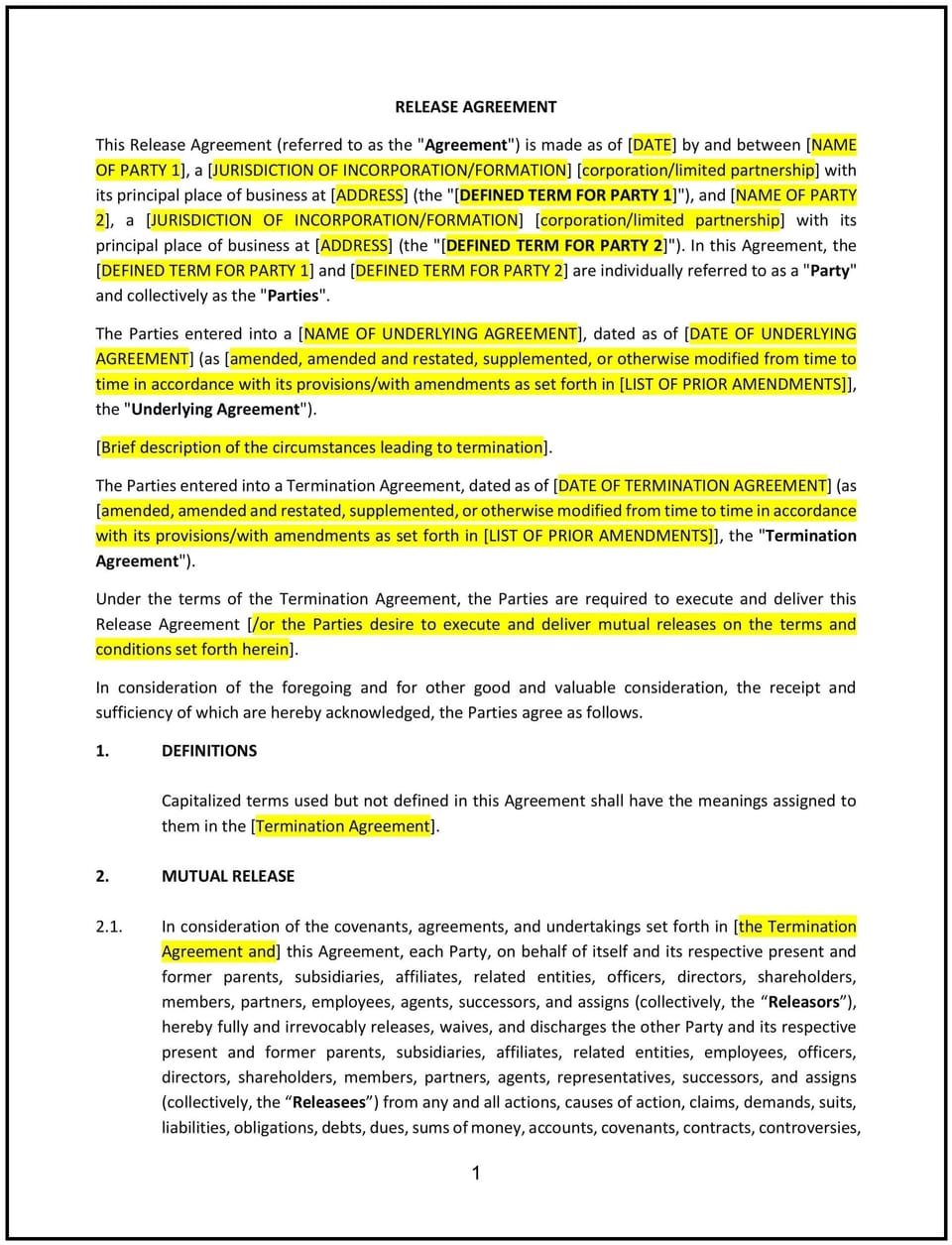 Release Agreement (Mutual) (Mississippi): Free template