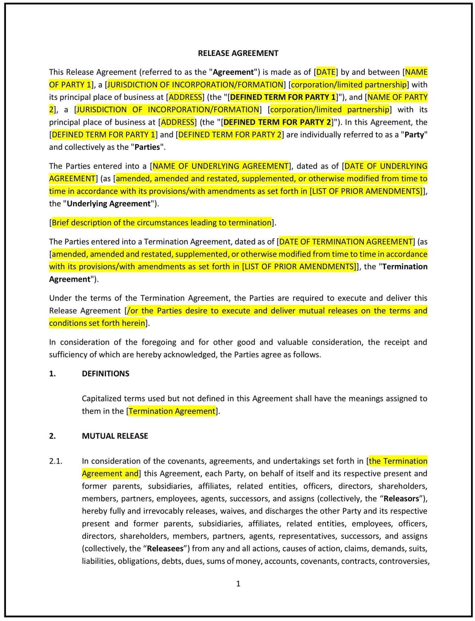 Release Agreement (Mutual) (Ohio): Free template