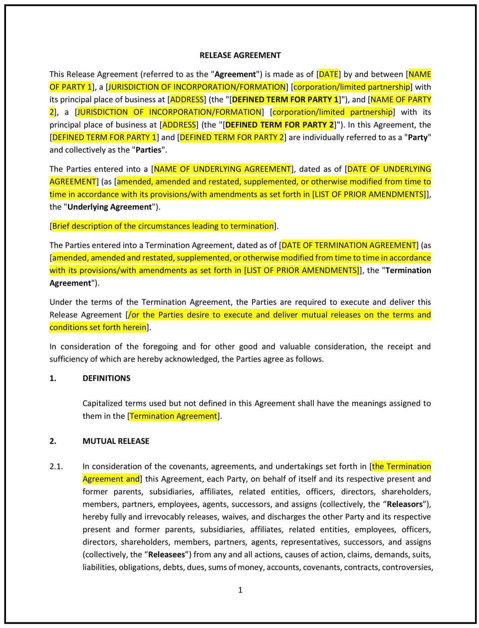 Release Agreement (Mutual) (Oklahoma): Free template