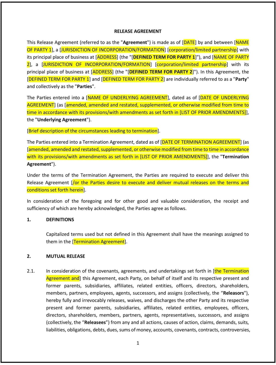 Release Agreement (Mutual) (South Dakota): Free template