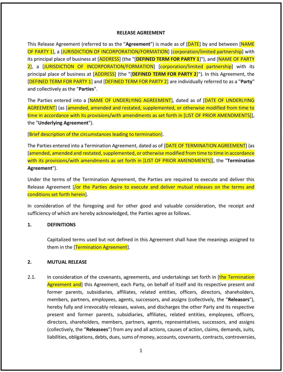 Release Agreement (Mutual) (Utah): Free template