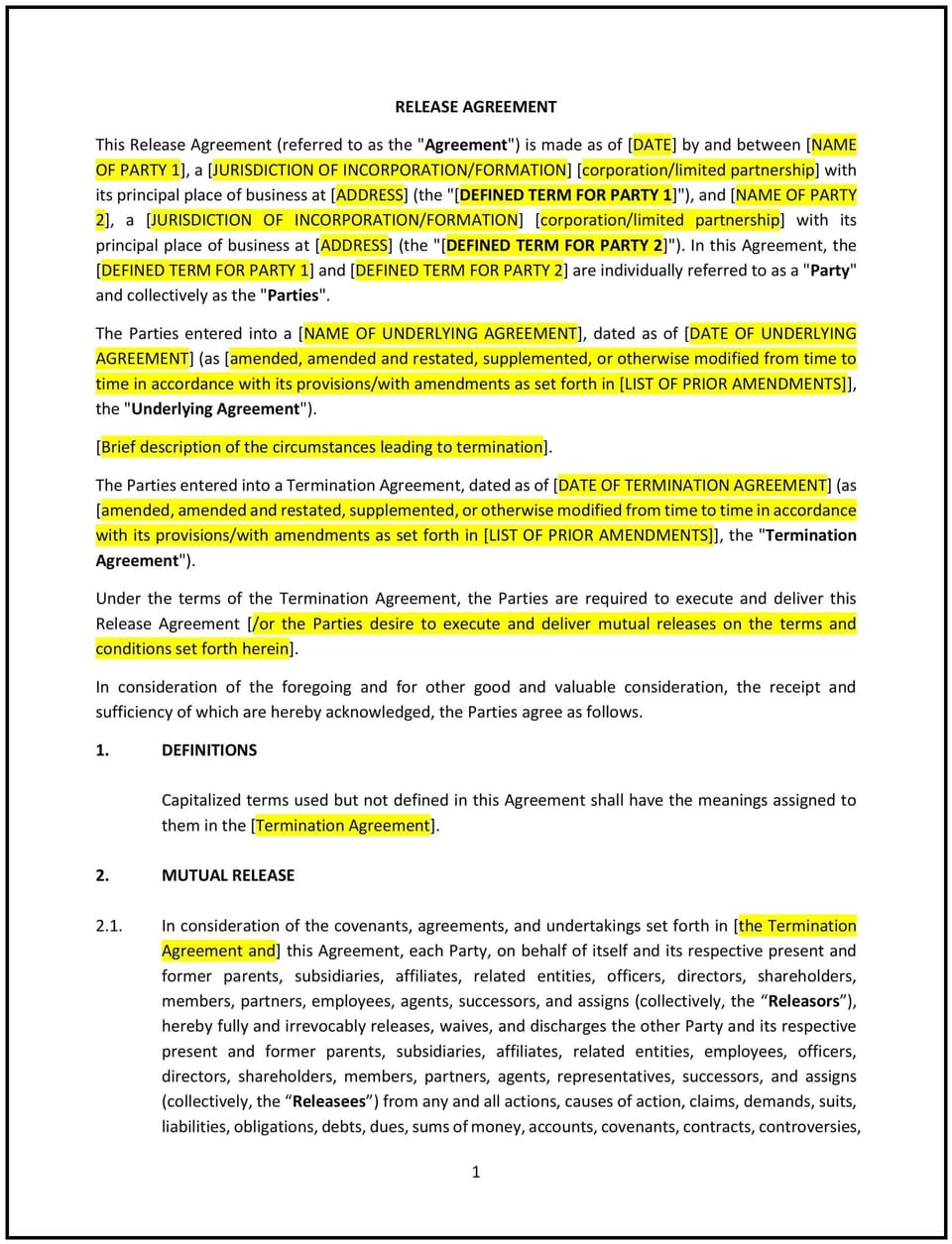 Release Agreement (Mutual) (Vermont): Free template