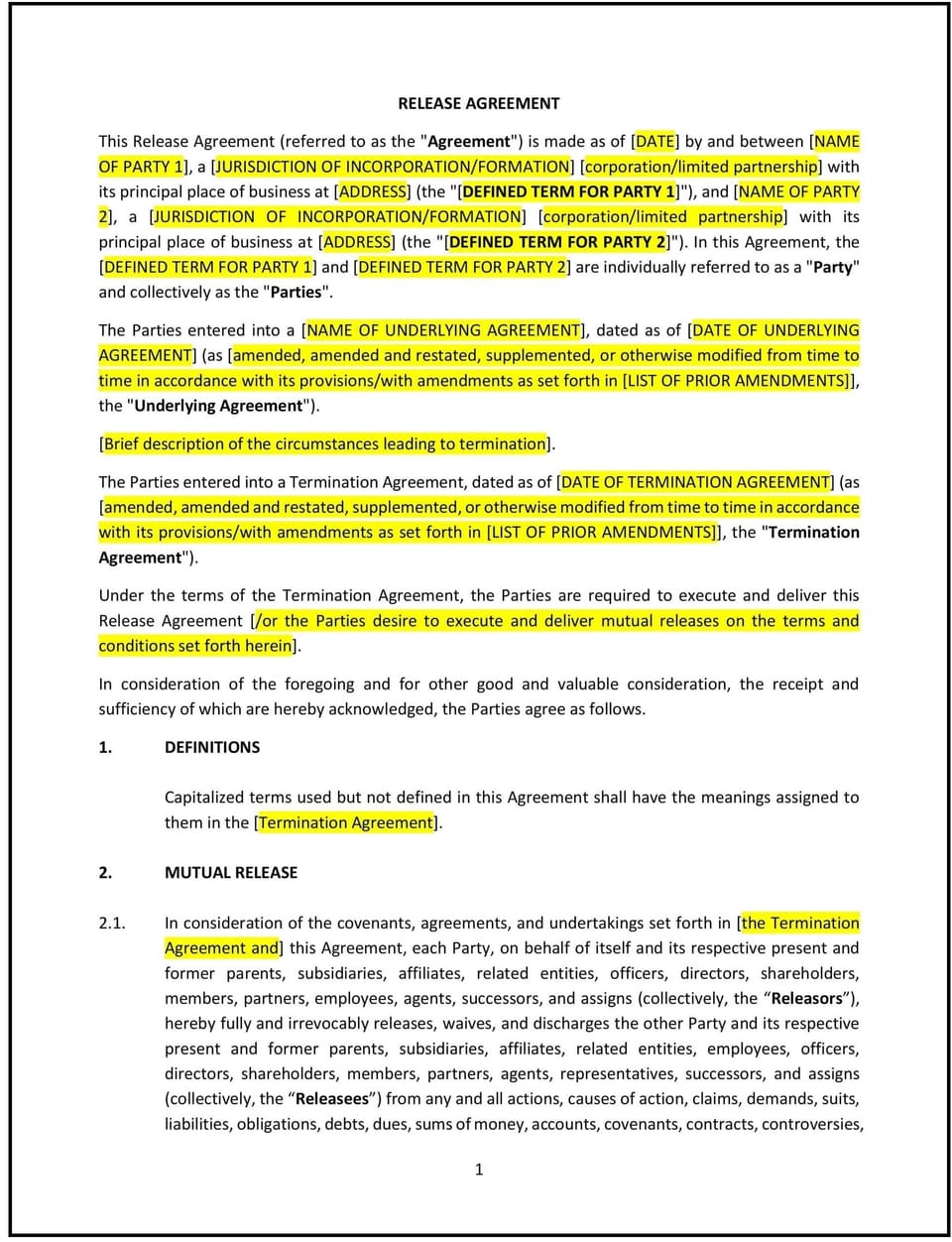 Release Agreement (Mutual) (West Virginia): Free template