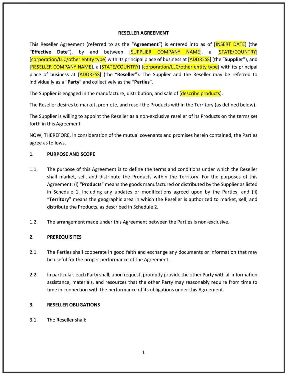 Reseller Agreement (Vermont): Free template