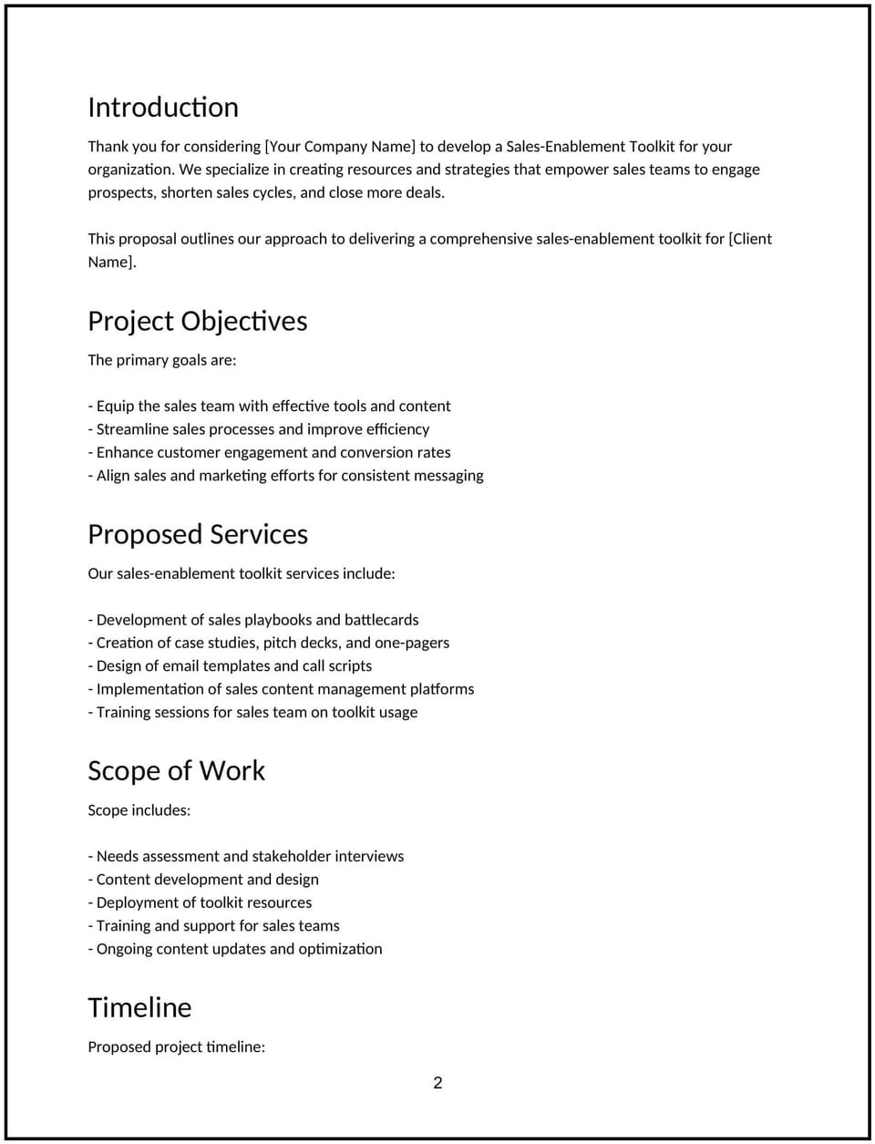 Sales enablement toolkit proposal: Free template