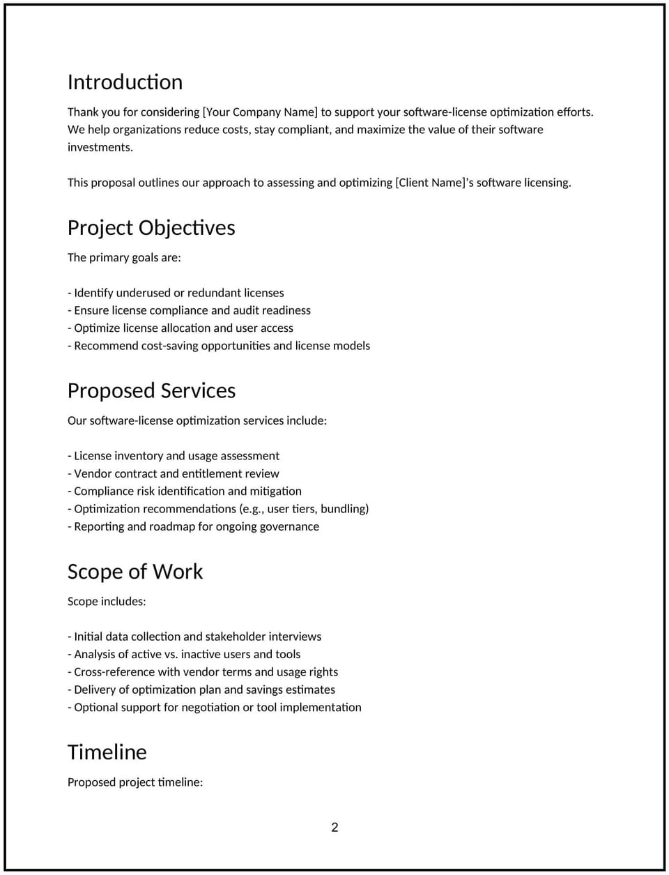 Software license optimization proposal: Free template