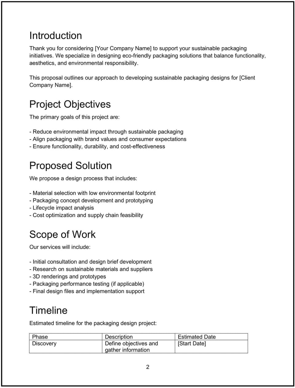 Sustainable packaging design proposal: Free template