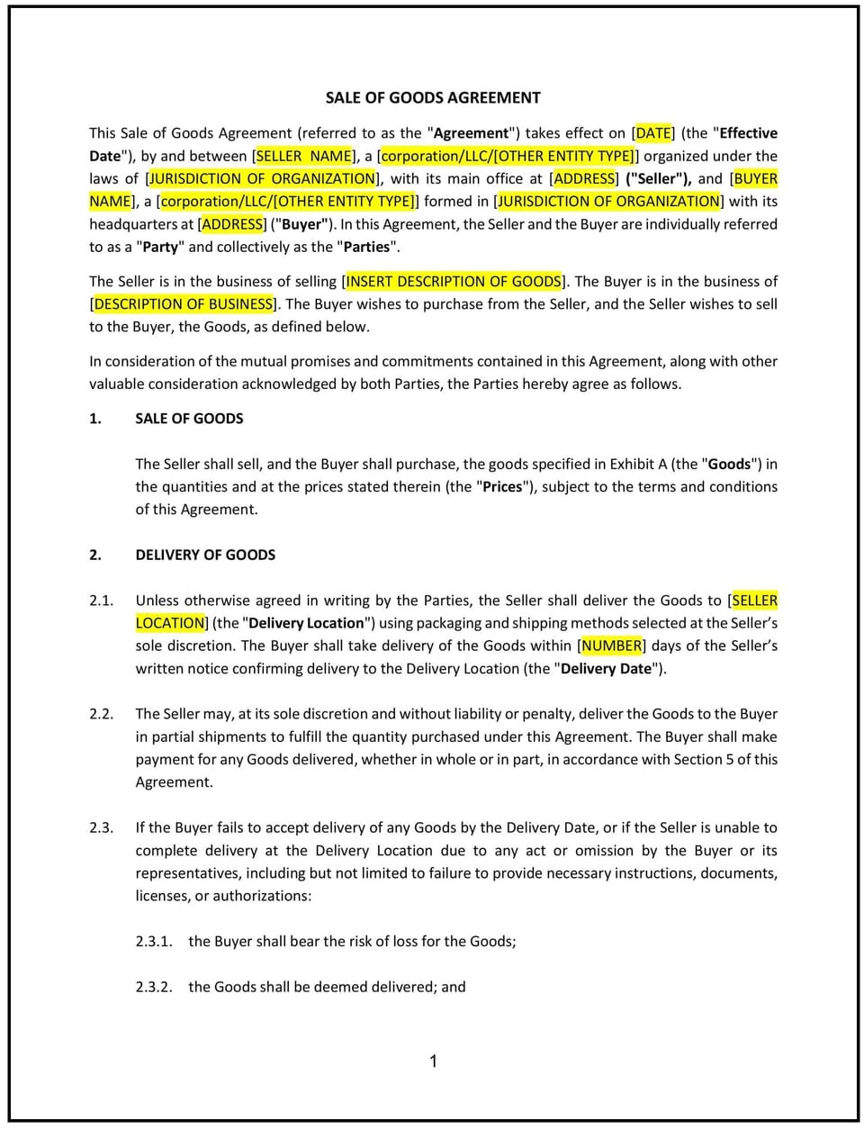 Sale of Goods Agreement (Pro-Seller) (Minnesota): Free template