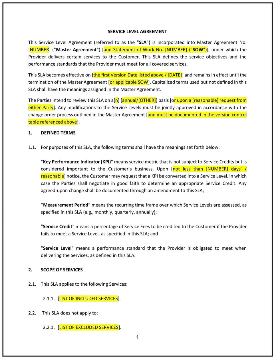 Service Level Agreement (SLA) (New Mexico): Free template