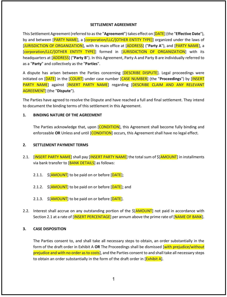 Settlement Agreement (North Dakota): Free template