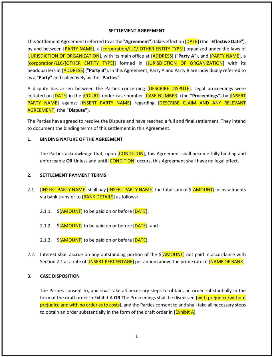 Settlement Agreement (South Carolina): Free template