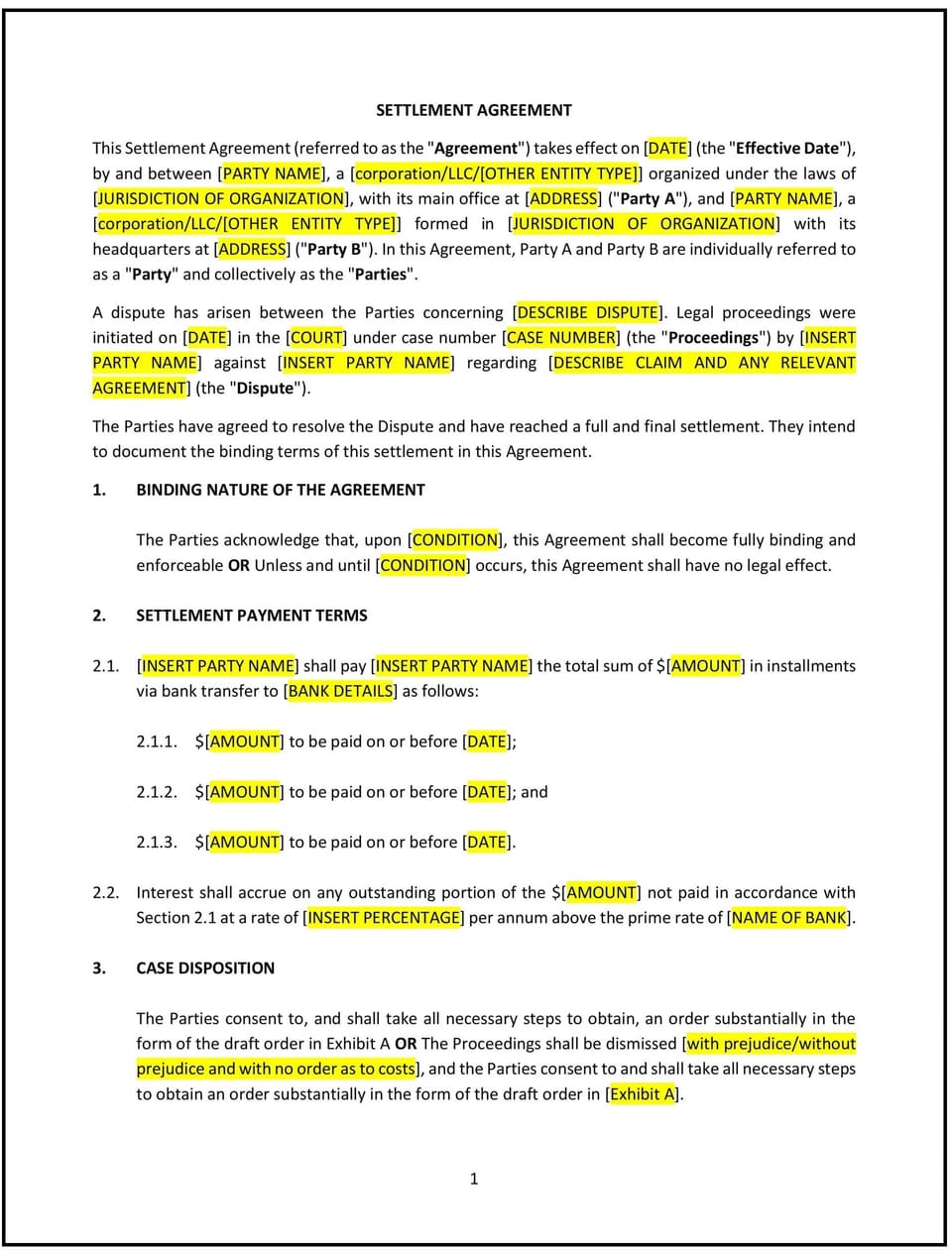 Settlement Agreement (South Dakota): Free template