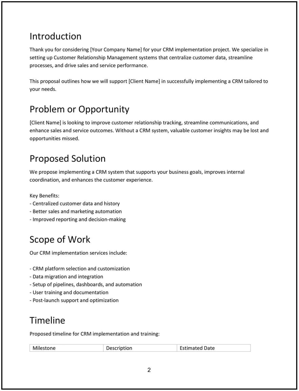 CRM implementation proposal: Free template