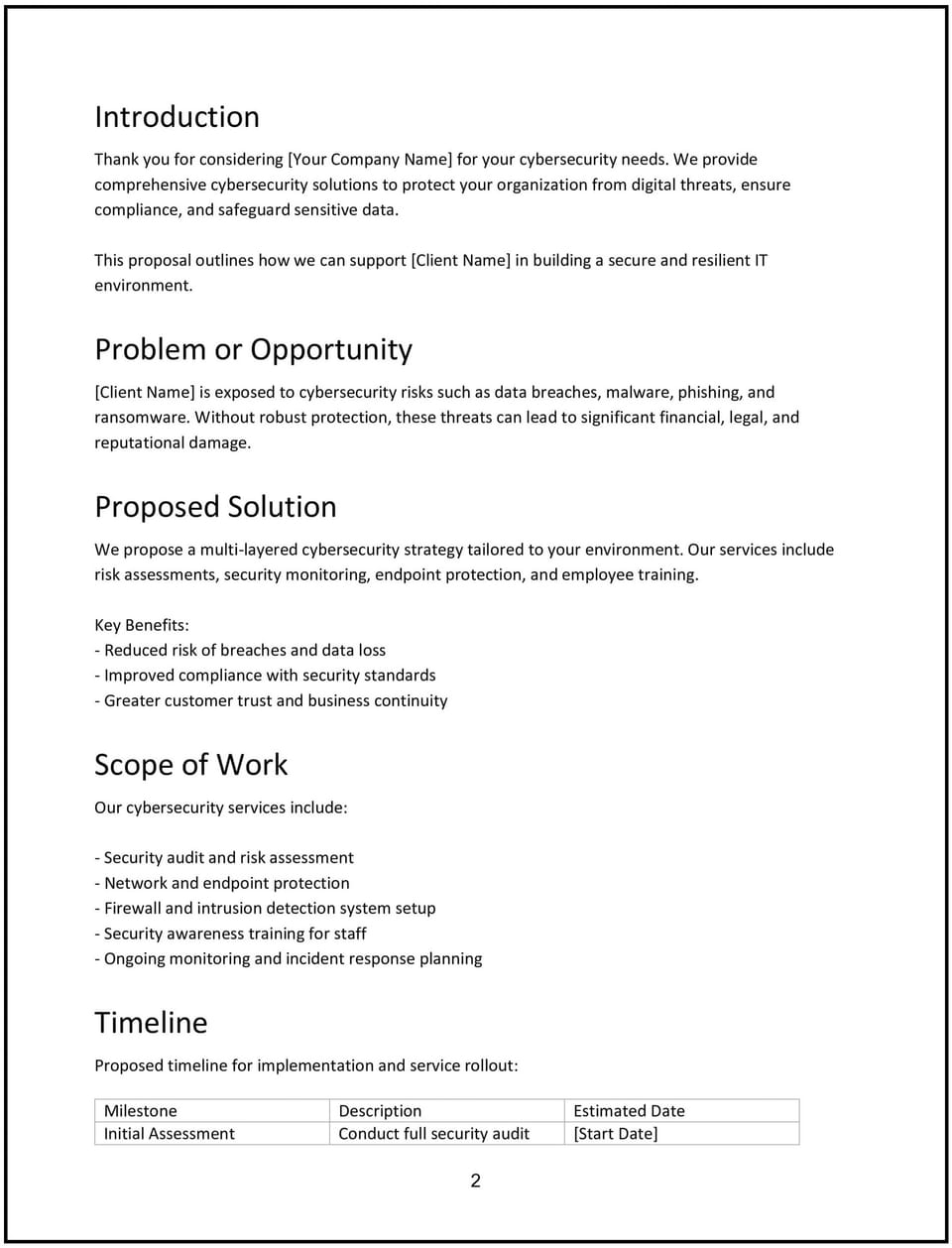 Cybersecurity services proposal: Free template