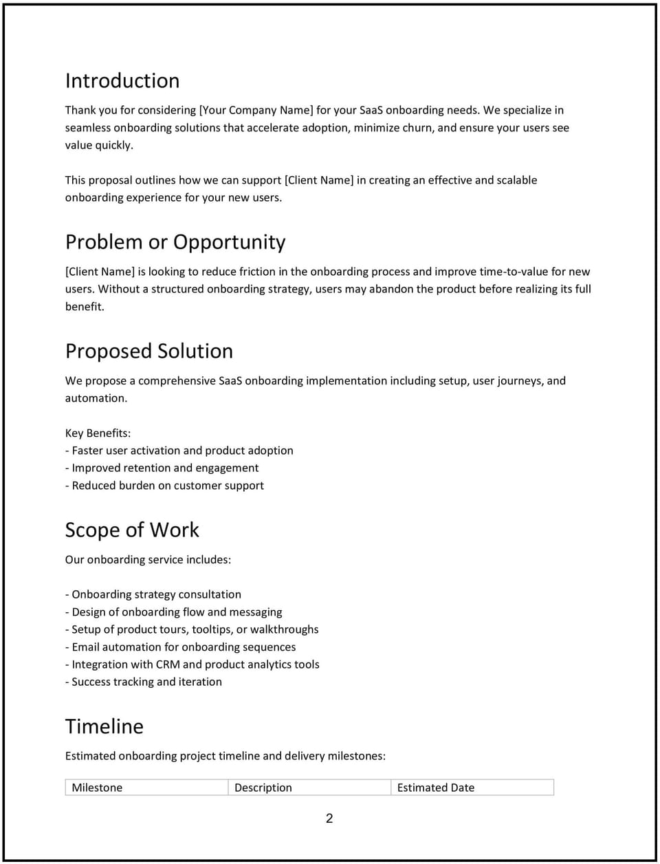 SaaS onboarding proposal: Free template