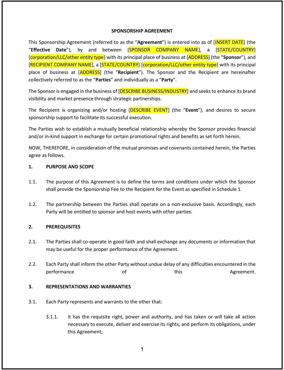 Sponsorship Agreement (Minnesota): Free template