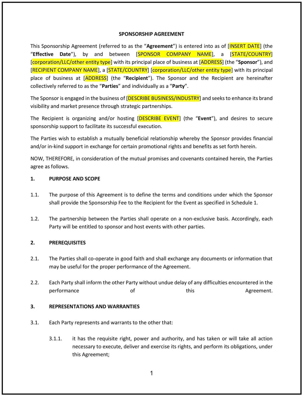 Sponsorship Agreement (New Mexico): Free template