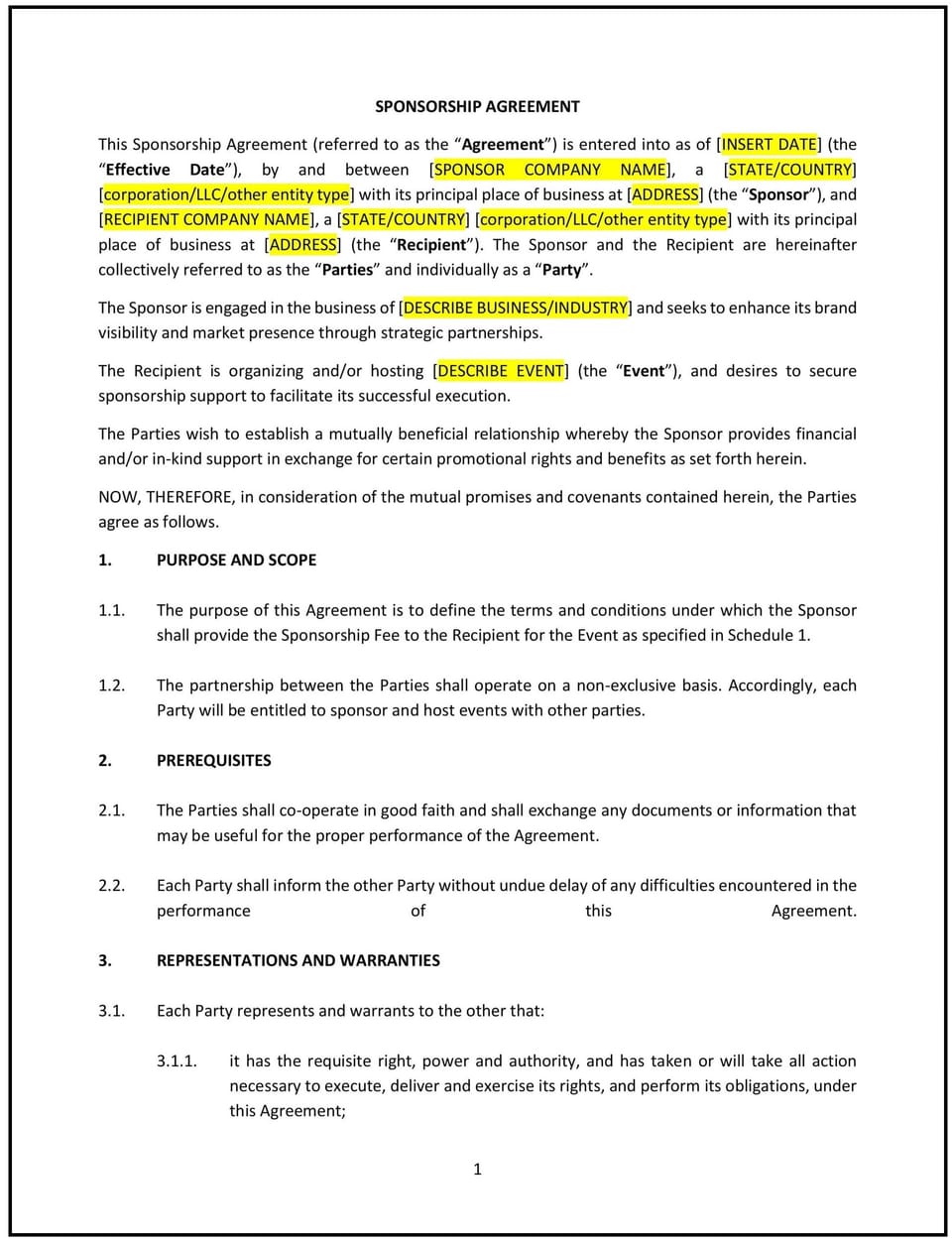 Sponsorship Agreement (Ohio): Free template