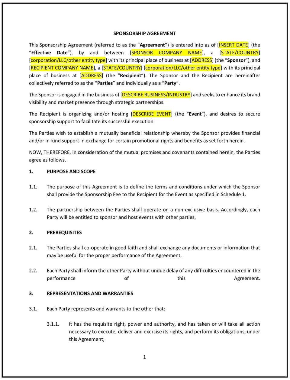 Sponsorship Agreement (South Carolina): Free template