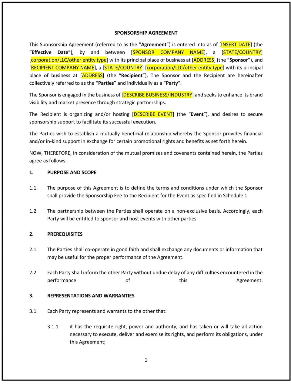 Sponsorship Agreement (South Dakota): Free template