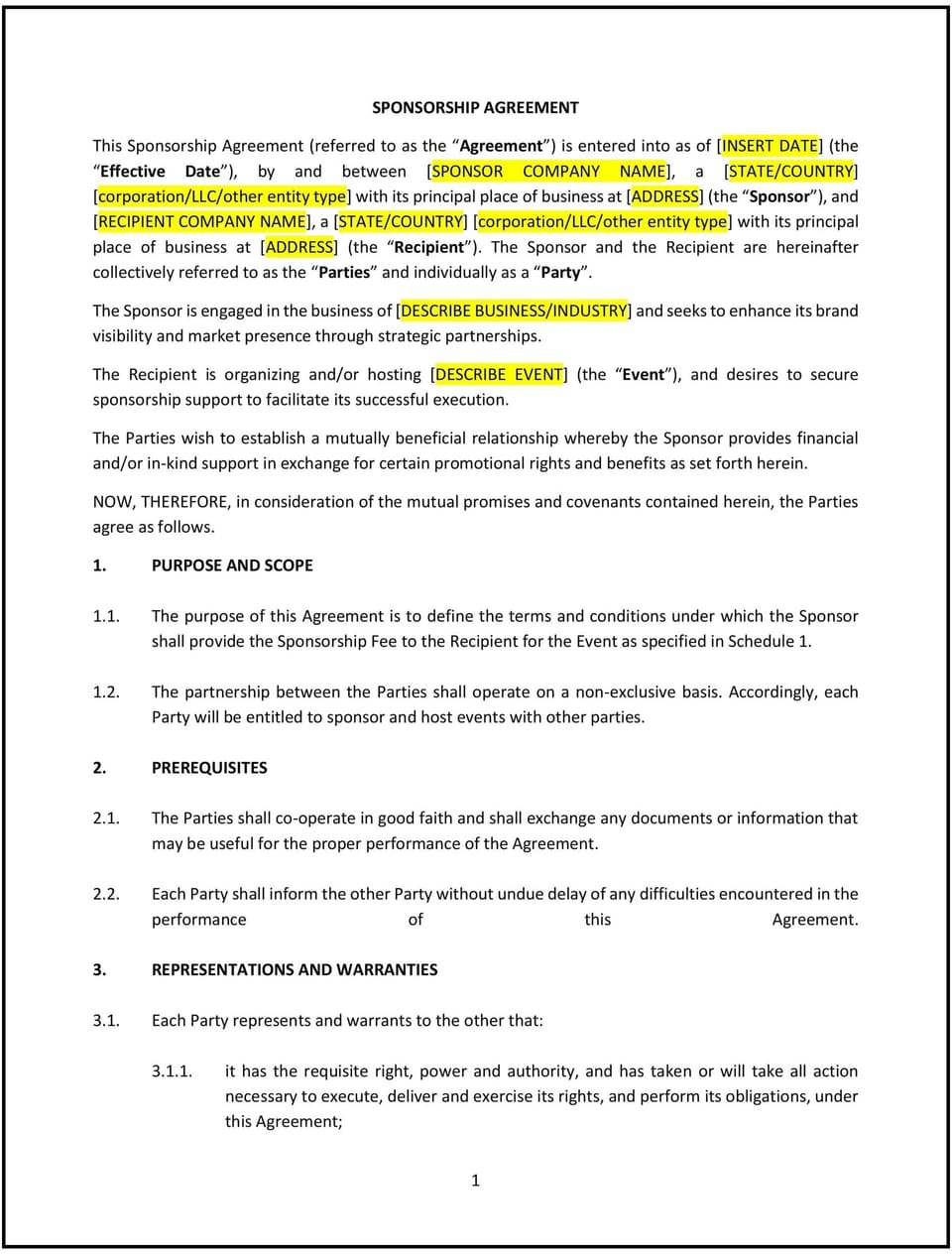 Sponsorship Agreement (Tennessee): Free template