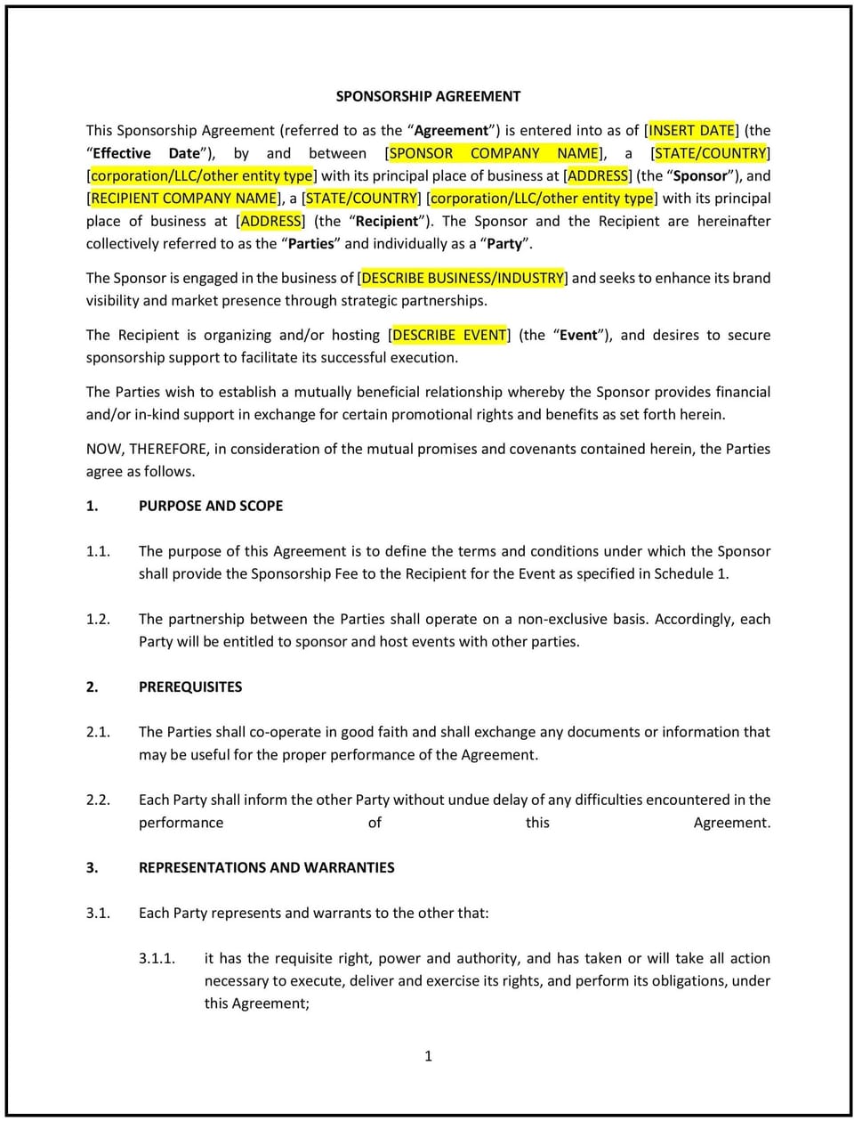 Sponsorship Agreement (Texas): Free template