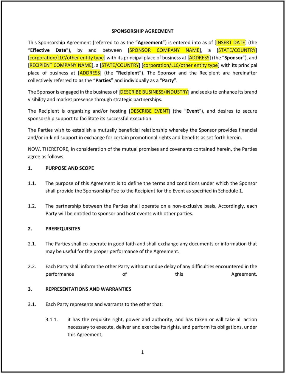 Sponsorship Agreement (Vermont): Free template