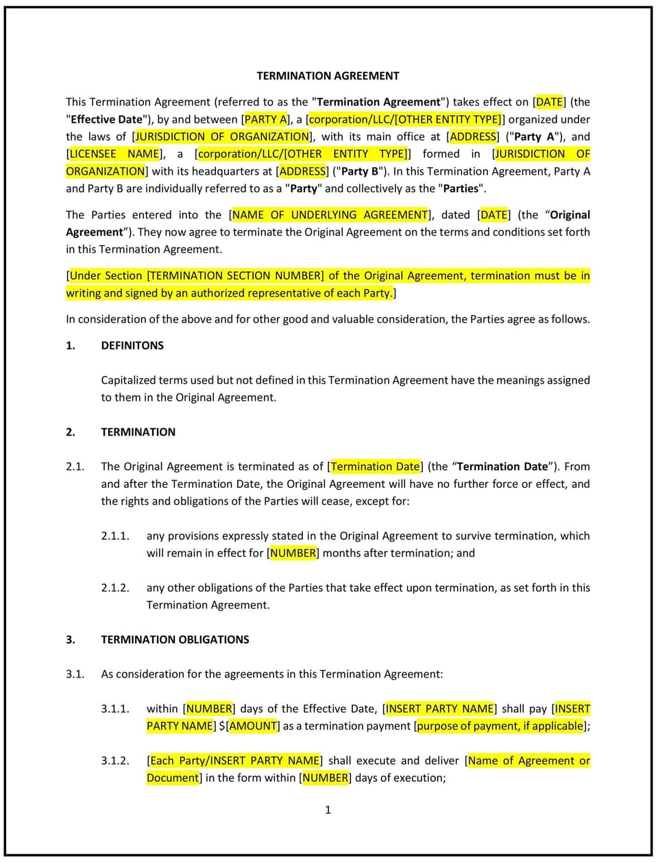 Termination Agreement (South Dakota): Free template