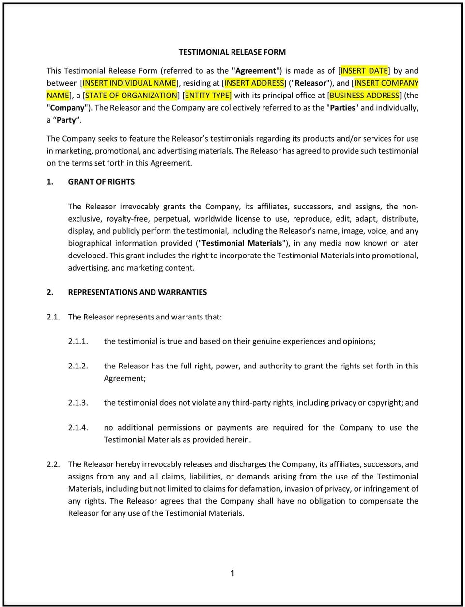 Testimonial Release Form (North Dakota): Free template