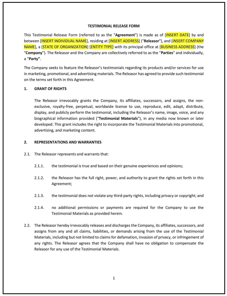 Testimonial Release Form (Tennessee): Free template