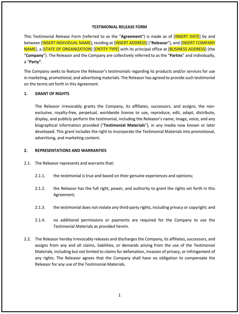 Testimonial Release Form (Texas): Free template