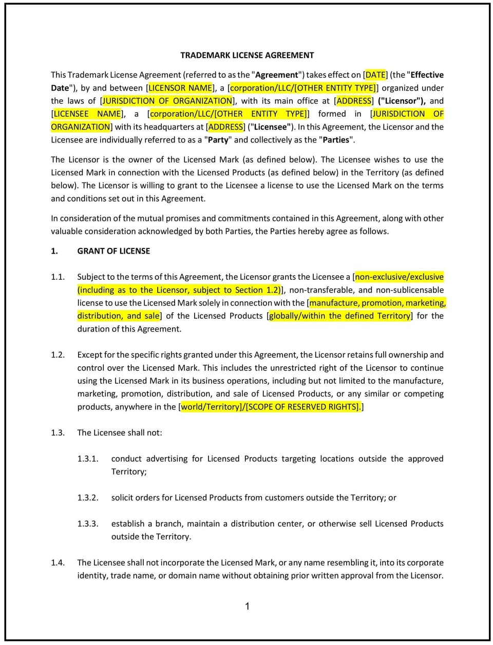 Trademark License Agreement (Pro-Licensee) (New Hampshire): Free template