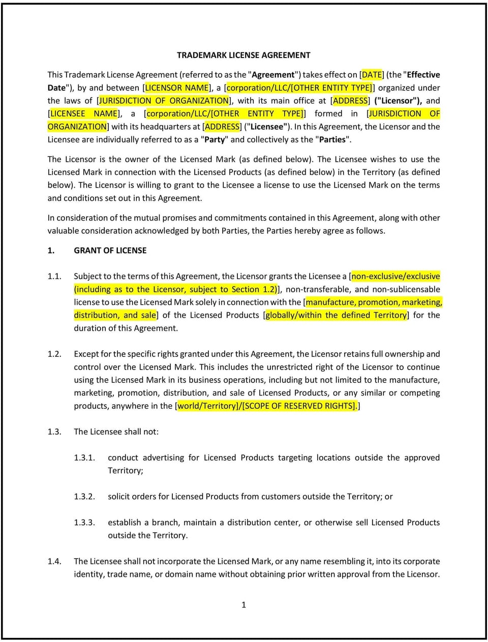 Trademark License Agreement (Pro-Licensor) (Ohio): Free template