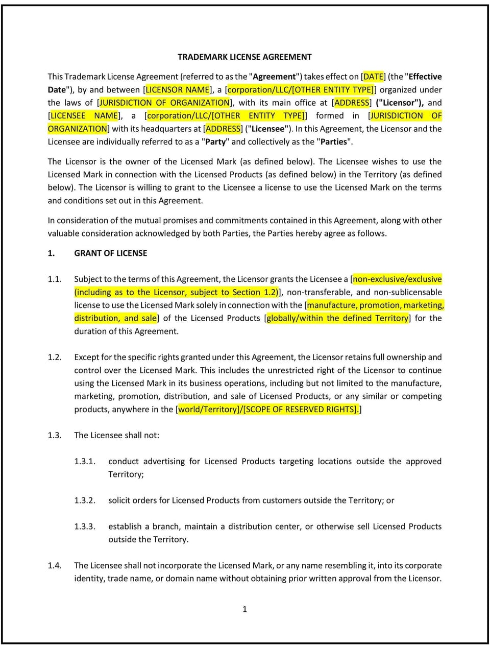 Trademark License Agreement (Pro-Licensor) (Washington): Free template