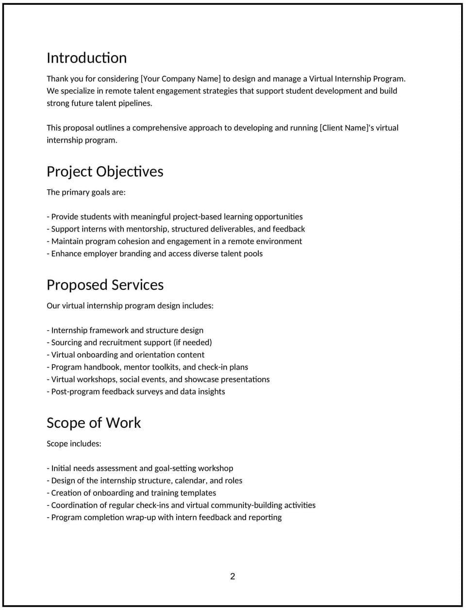 Virtual internship program proposal: Free template
