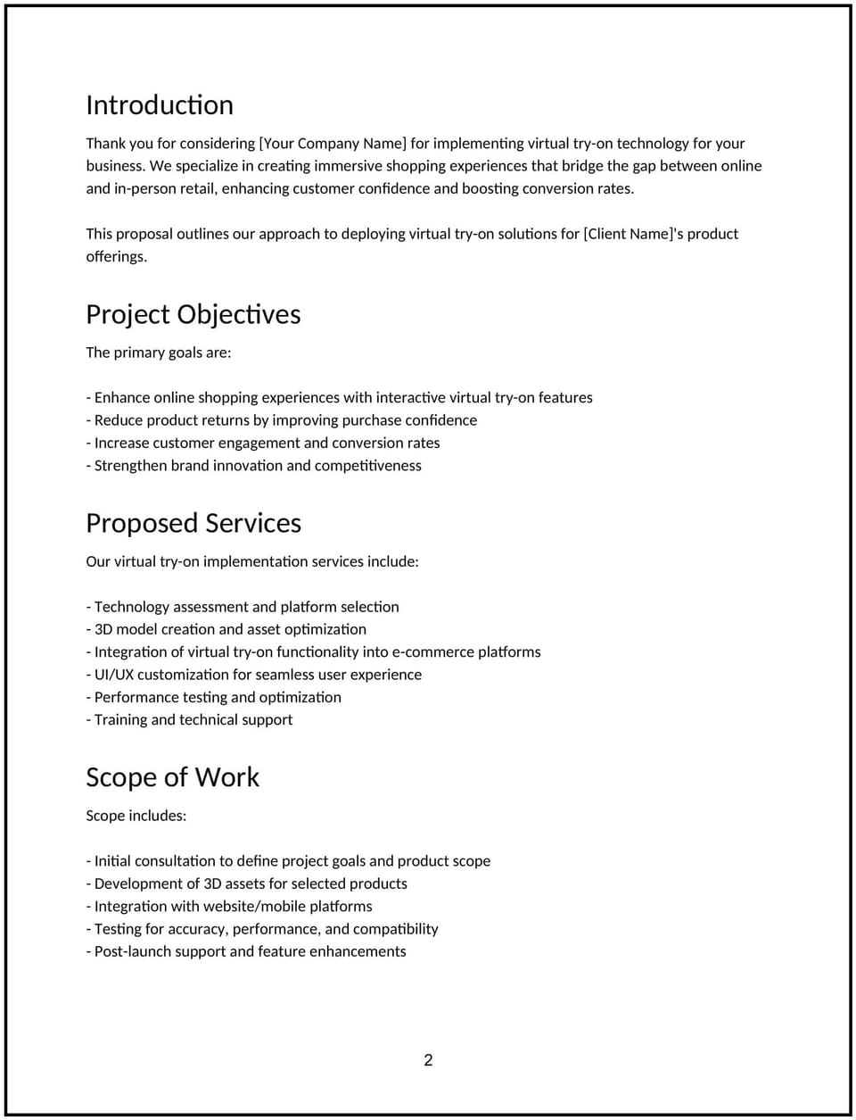 Virtual try-on tech implementation proposal: Free template