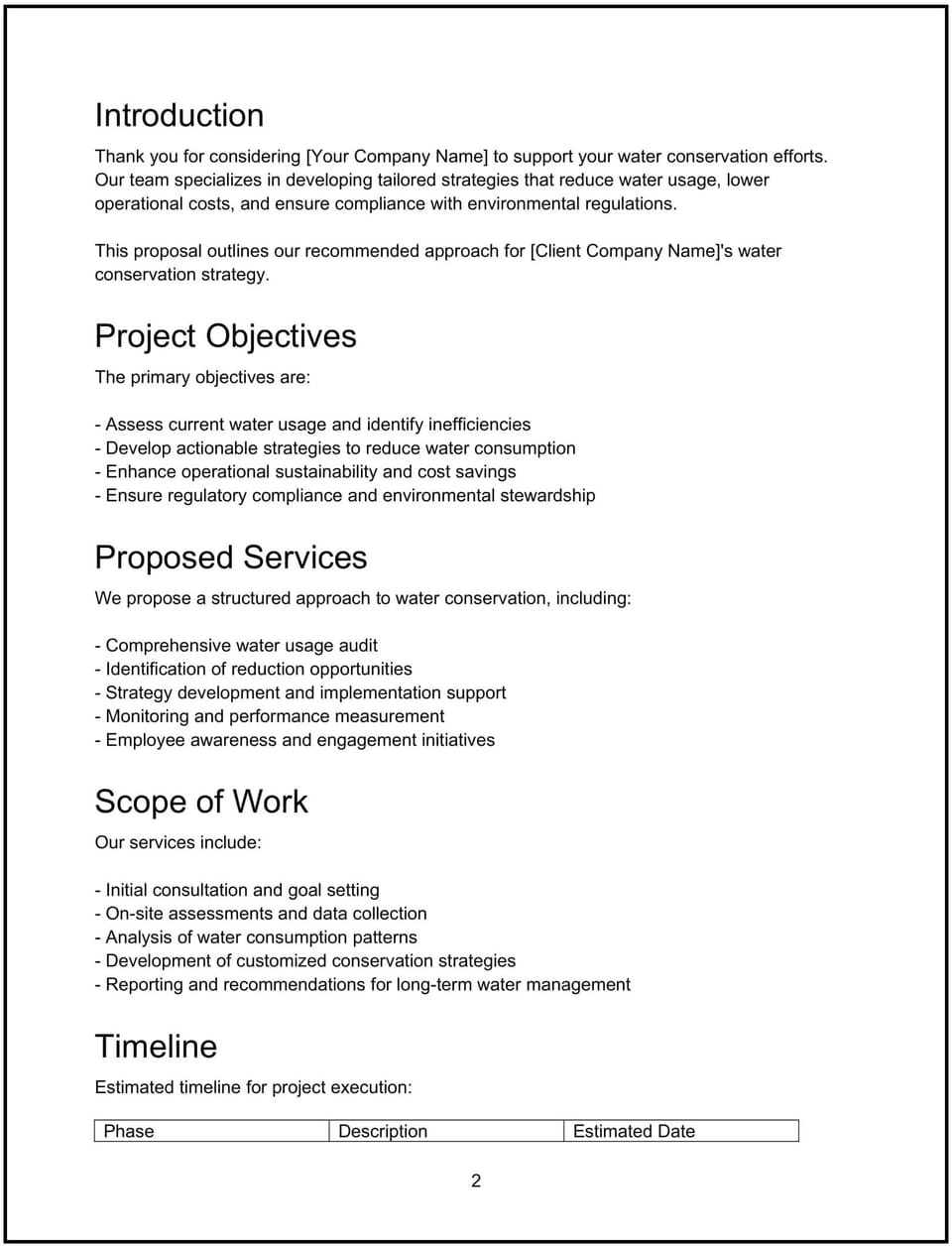 Water conservation strategy proposal: Free template