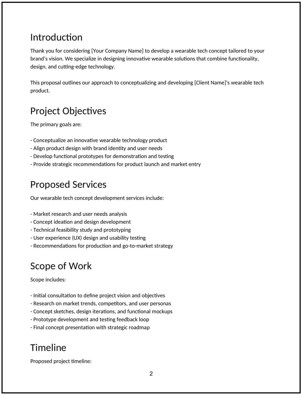 Wearable tech concept proposal: Free template