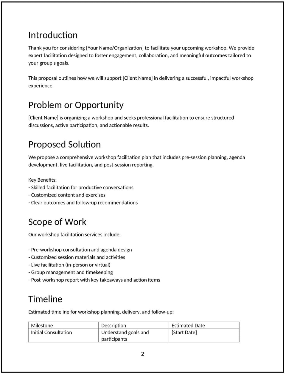 Workshop facilitation proposal: Free template