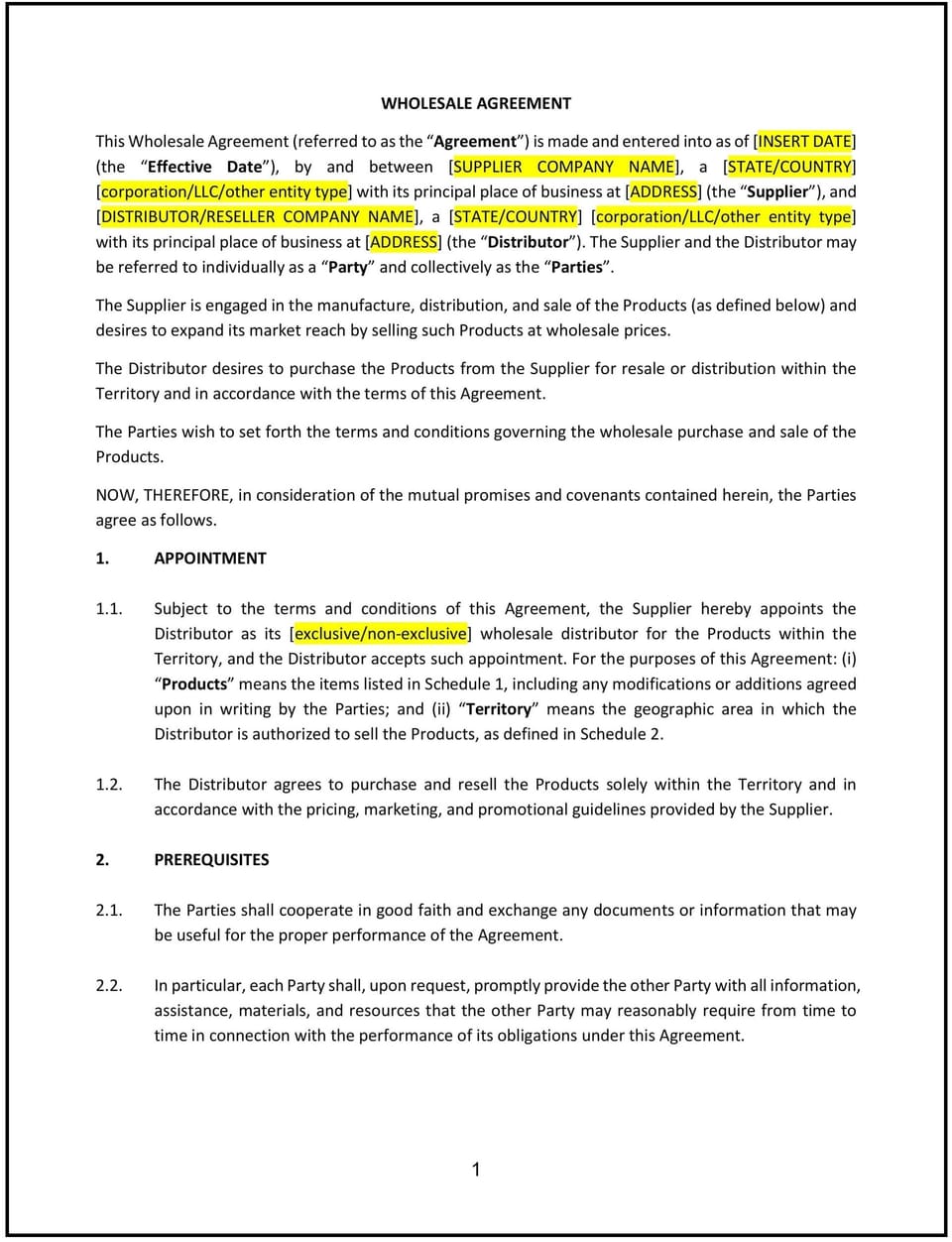 Wholesale Agreement (Mississippi): Free template