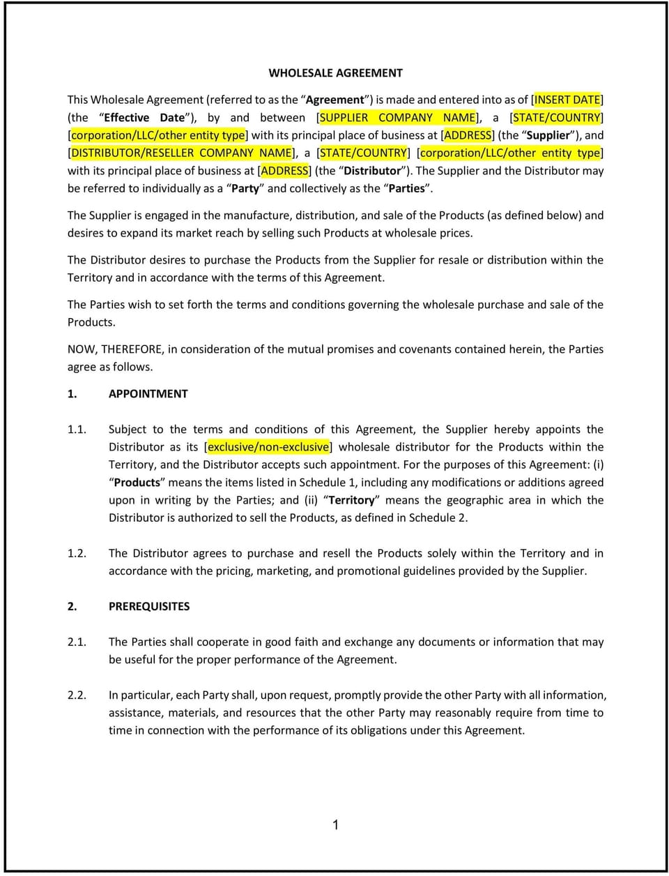 Wholesale Agreement (Nebraska): Free template