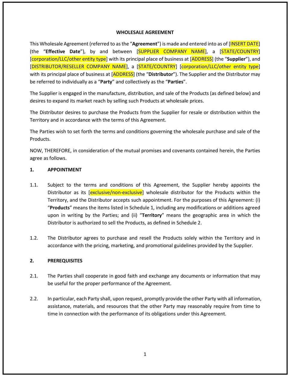 Wholesale Agreement (Oregon): Free template